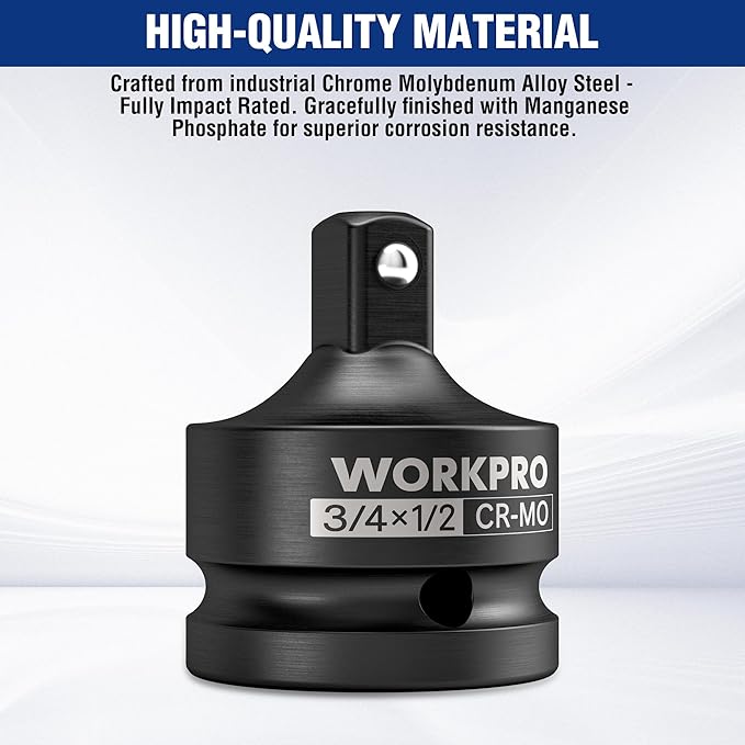 WORKPRO 3/4" F to 1/2" M Impact Socket Adapter, Cr-Mo Steel, Socket Adapter Set for Impact Driver Conversions, Square Drive Reducer for Impact Driver Wrench
