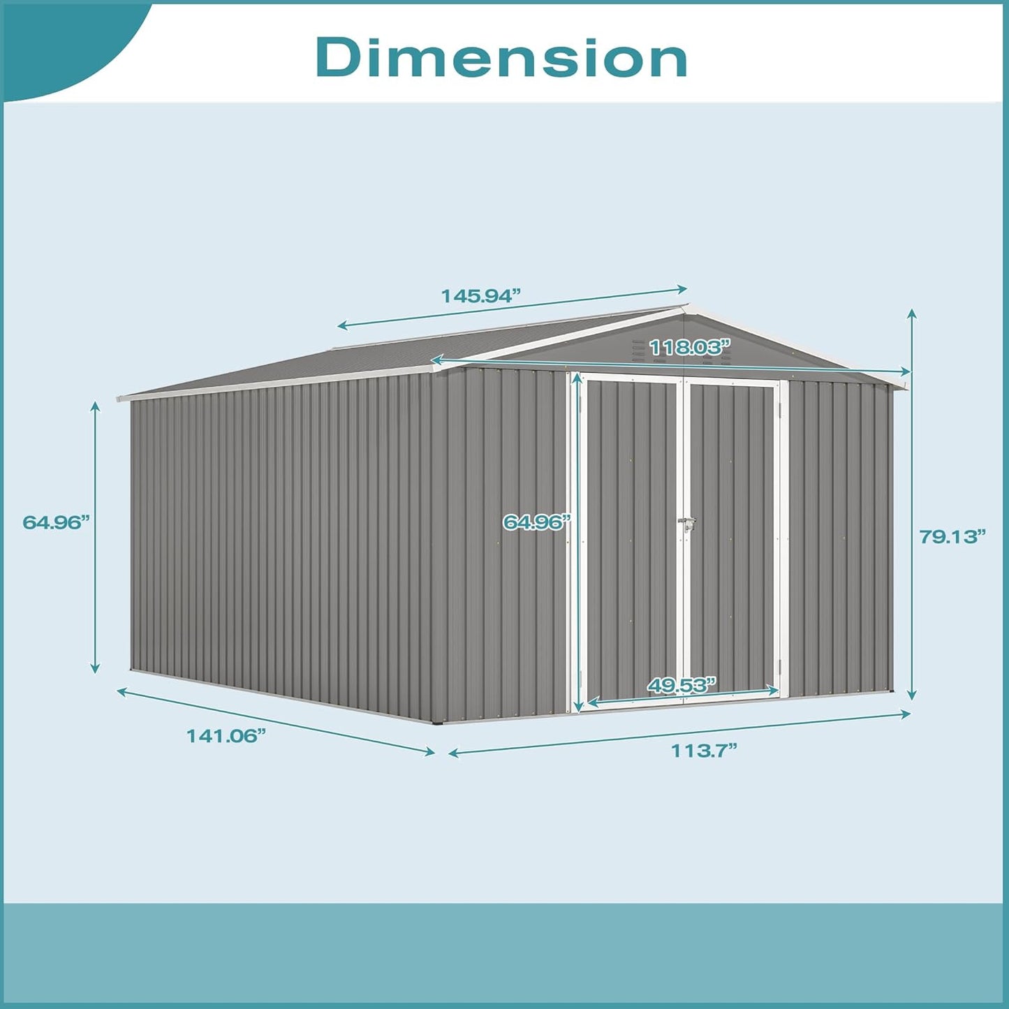 Metal Shed10x12 ft Outdoor Storage Shed,Metal Steel Utility Tool Shed Storage House with Double Lockable Doors and Air Vent for Backyard Garden Patio Lawn Gray