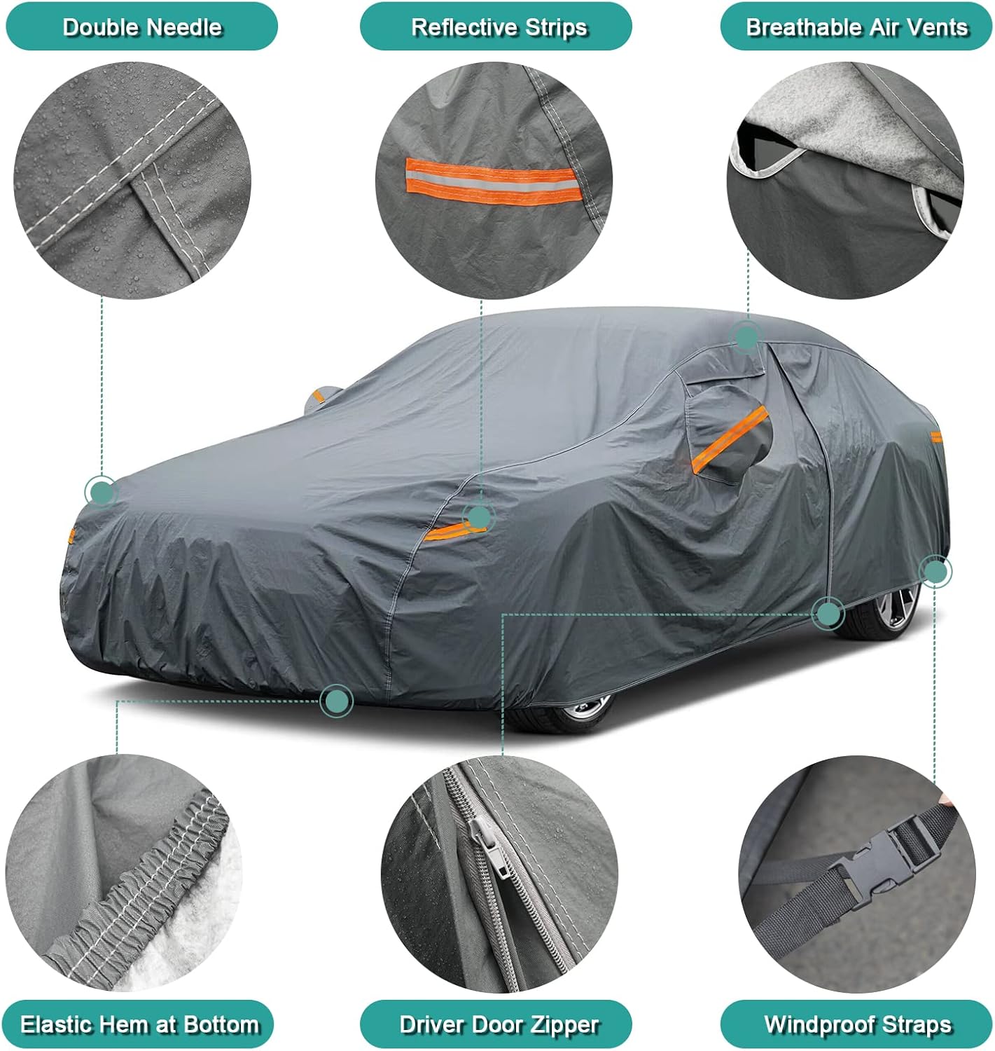Premium Car Cover Custom Fit GMC Terrain (2010-2025), 16 Layers Heavy Duty Car Cover Waterproof All Weather with Zipper Door for Sun Rain Snow Dust Uv Protection