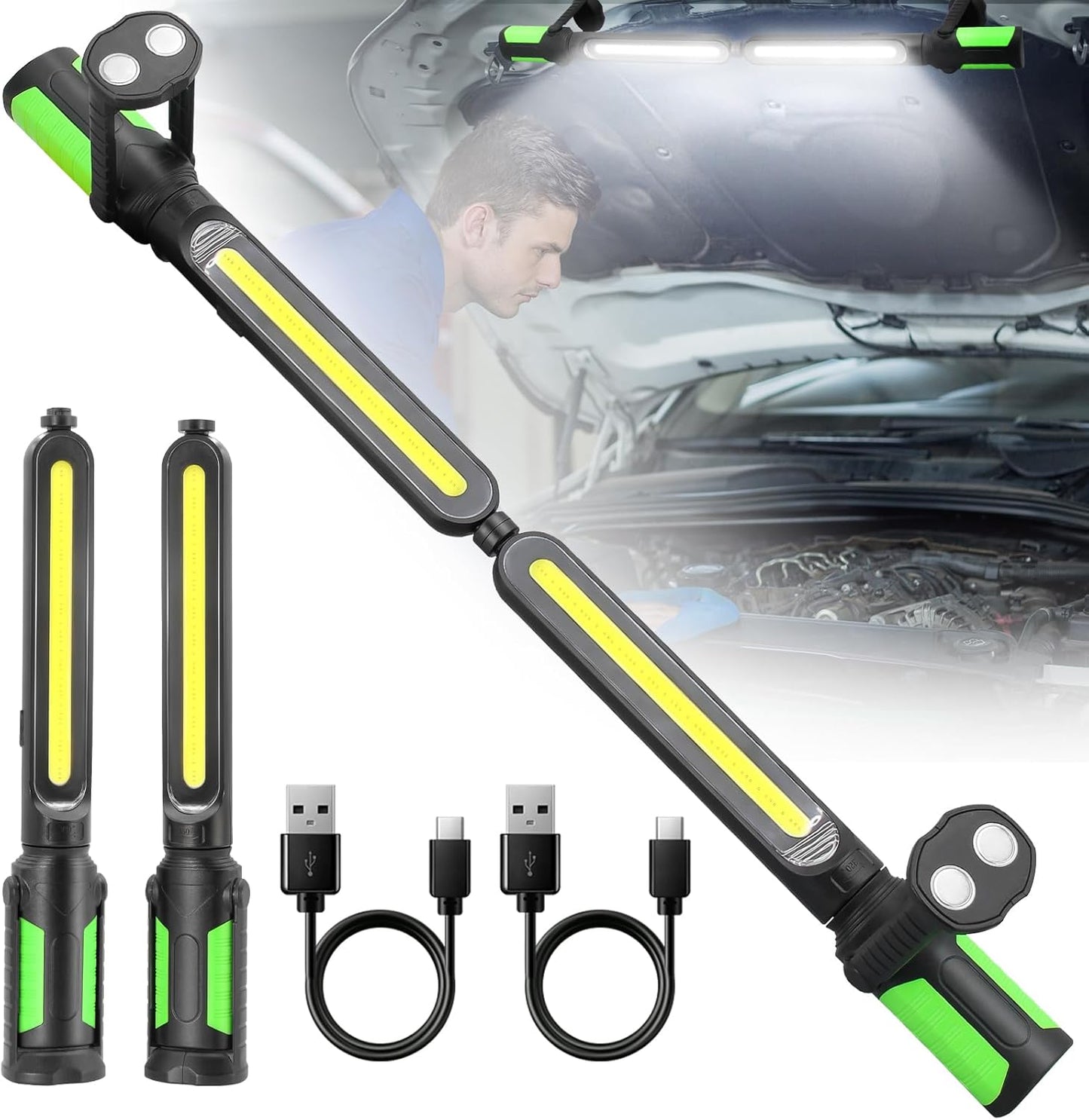 SYLSTAR Work Light for Mechanic, 2400LM LED, 4400mAh Rechargeable, Magnetic, Underhood Work Light with Hooks for Car Repairing/Inspection/Garage/Workshop/Emergency