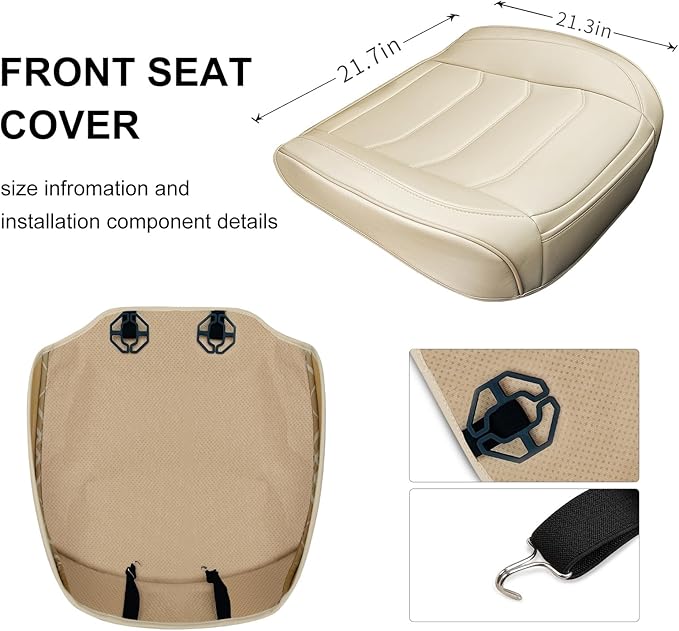 Car Seat Cover for Luxury & Comfort - PU Leather, Anti-Slip, Full Wrap Protection with Storage Pocket for Bottom Cushion - Universal Fit for 95% of Vehicles （Yellowish-White,1 Piece