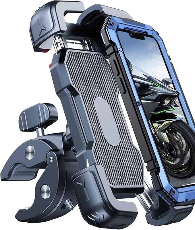 Motorcycle Phone Mount Holder, [150mph Wind Anti-Shake][7.2inch Big Phone Friendly] Bike Phone Holder, Motorcycle Handlebar Cell Phone Clamp, Compatible with iPhone 16 Pro Max, Black