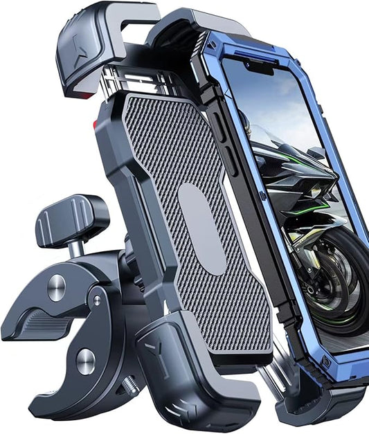 Motorcycle Phone Mount Holder, [150mph Wind Anti-Shake][7.2inch Big Phone Friendly] Bike Phone Holder, Motorcycle Handlebar Cell Phone Clamp, Compatible with iPhone 16 Pro Max, Black