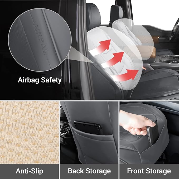 Coverland Custom Fit Car Seat Covers for Truck Compatible with [2004-2008 Ford F150 Super Cab, Regular Cab] Premium Waterproof Non-Slip Interior Seat Protector [Front Dark Gray - Size Chart A115]