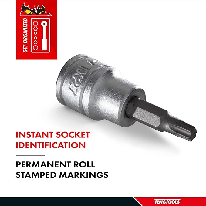 Teng Tools TX27 1/4 Inch Drive Metric Torx TX Chrome Vanadium Socket | Mechanic Tool | Hand Tool - M141227T-C
