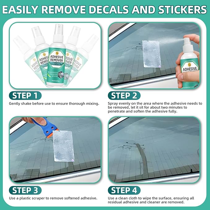 Adhesive Remover Spray, 4.06 Oz Glue Remover with Plastic Scraper and Towel, Surface Safe Sticky Stuff Remover for Car, Windows, Floor, Sticker Remover (1, GREEN)
