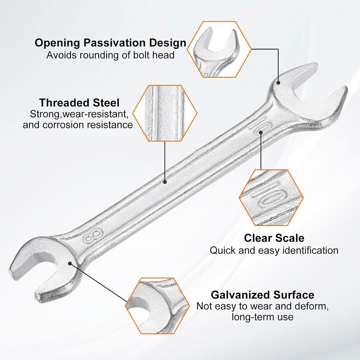 HARFINGTON 2pcs Double Open End Wrench 8mm x 10mm Metric 15 Degree Offset Angle Small Flat Head Wrench Galvanizing Open Ended Spanner for Automotive Repair Furniture Assembly