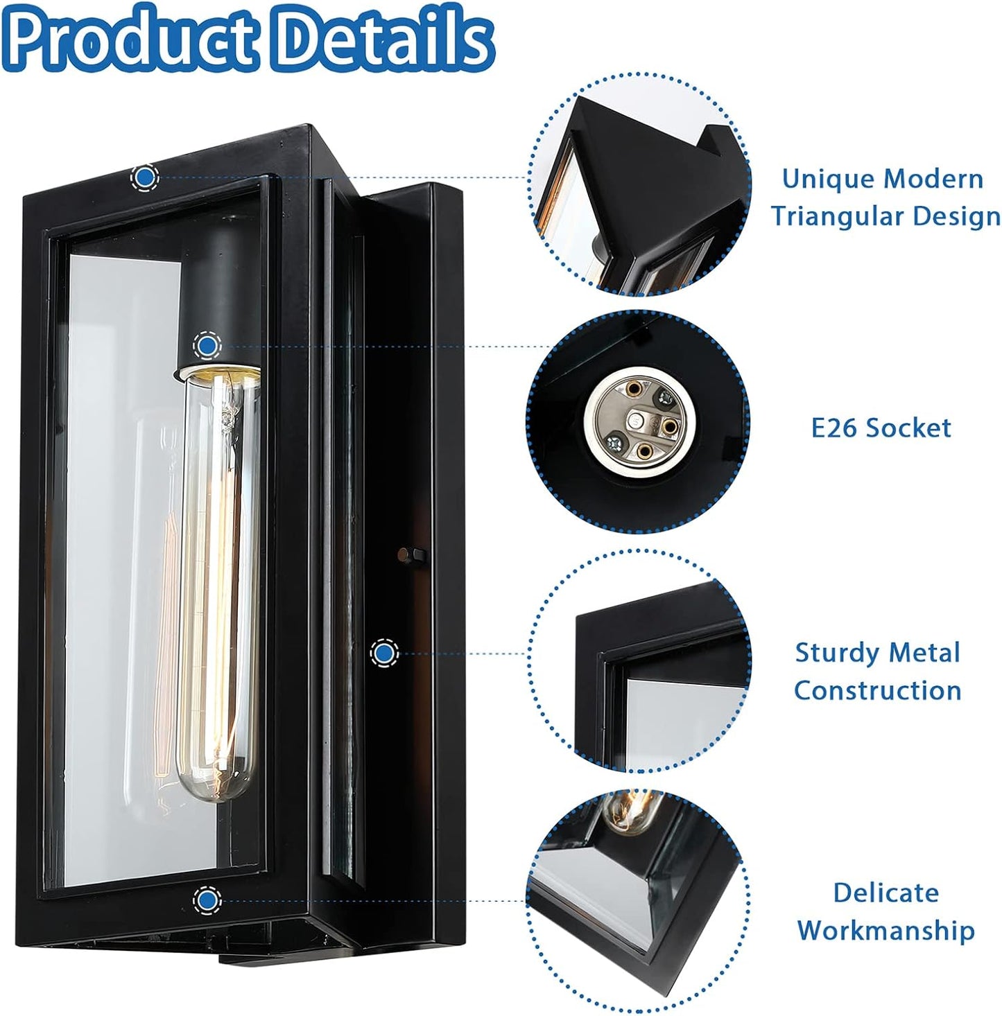 Outdoor Wall Lights, Modern Black Exterior Light Fixture Wall Mount for House Front Porch Light,Anti-Rust Outside Wall Sconces for Patio Garage Entryway Door,Bulb Included