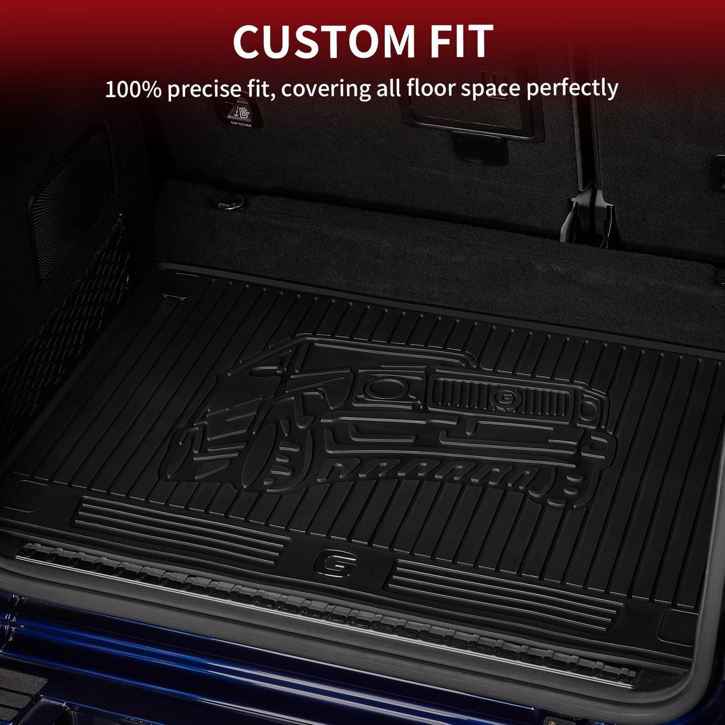 LASFIT Cargo Mats for Mercedes Benz G Class G550 / G580 / G63 AMG SUV 2026 2025 2024 2023 2022 2021 2020 2019, All Weather TPE Custom Fit Cargo Liner for G Class Trunk Mats, Black