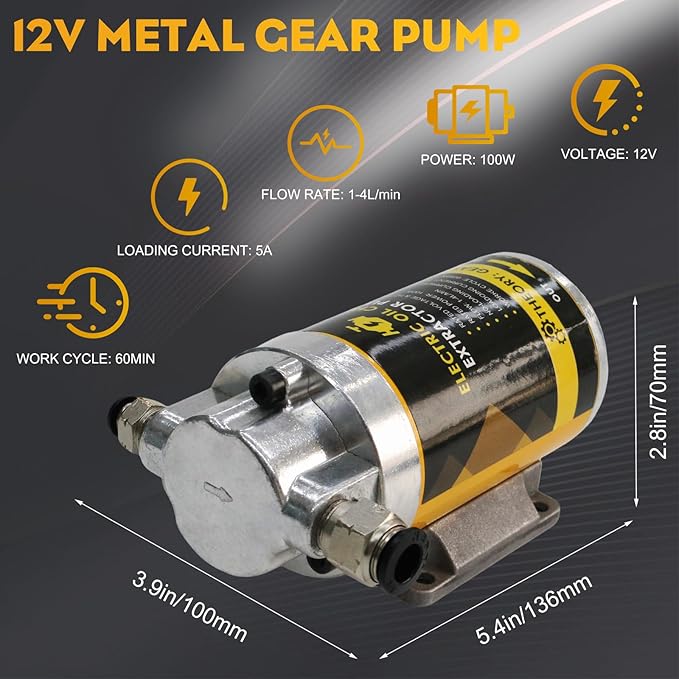 Engine Oil Pump, 12V 100W Electric Oil Extractor Pump Kit, Portable Gear Oil Pump with Pipes, Fluid Suction Transfer Pump for Boats, Cars, RVs, Trucks, Motorcycles, Lawnmowers