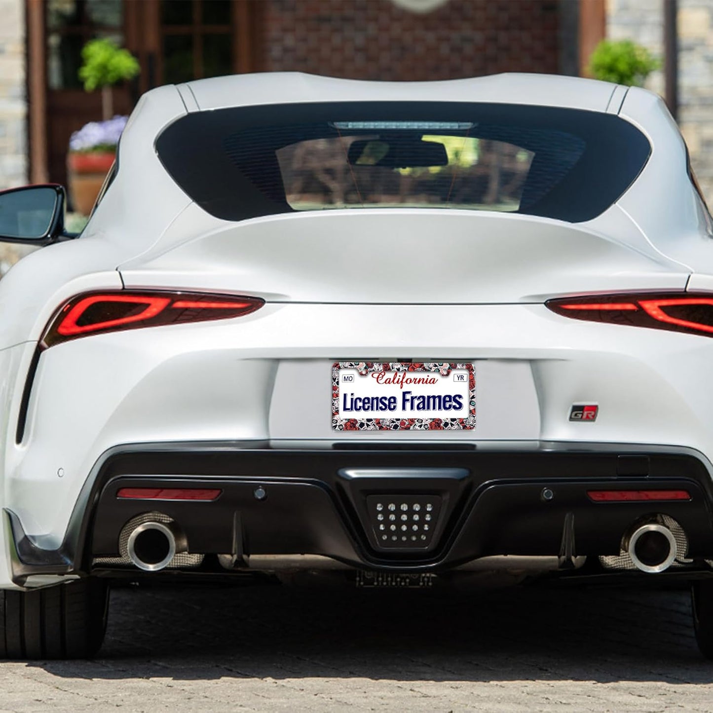 Stainless Steel Sugar Skull License Plate Frame Skull License Plate Holder Sugar Skull Car Accessories Day of The Dead Frame Witchy License Plate Frame for Women 12.3" X 6.3"