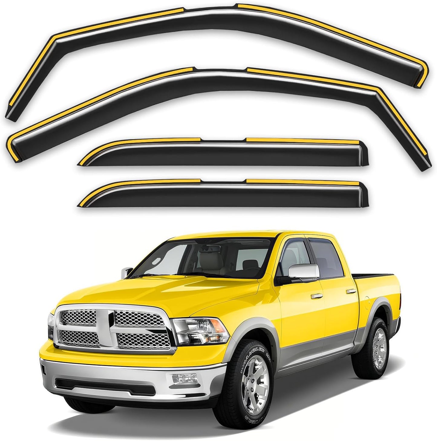 in-Channel Window Rain Guards Fit for Truck Dodge RAM 2009-2018 Crew Cab Mega Cab Extra Durable Window Deflectors Vent Visors Shades Car Accessories Visors Rain Guards
