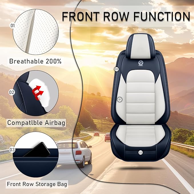 Car Seat Covers Fit for Toyota Highlander 2000-2025 | 7 Seat Car Seat Cover | No-Slip Waterproof Breathable Faux Leather Automotive Seat Covers Auto Interior Covers Blue White,Full Set