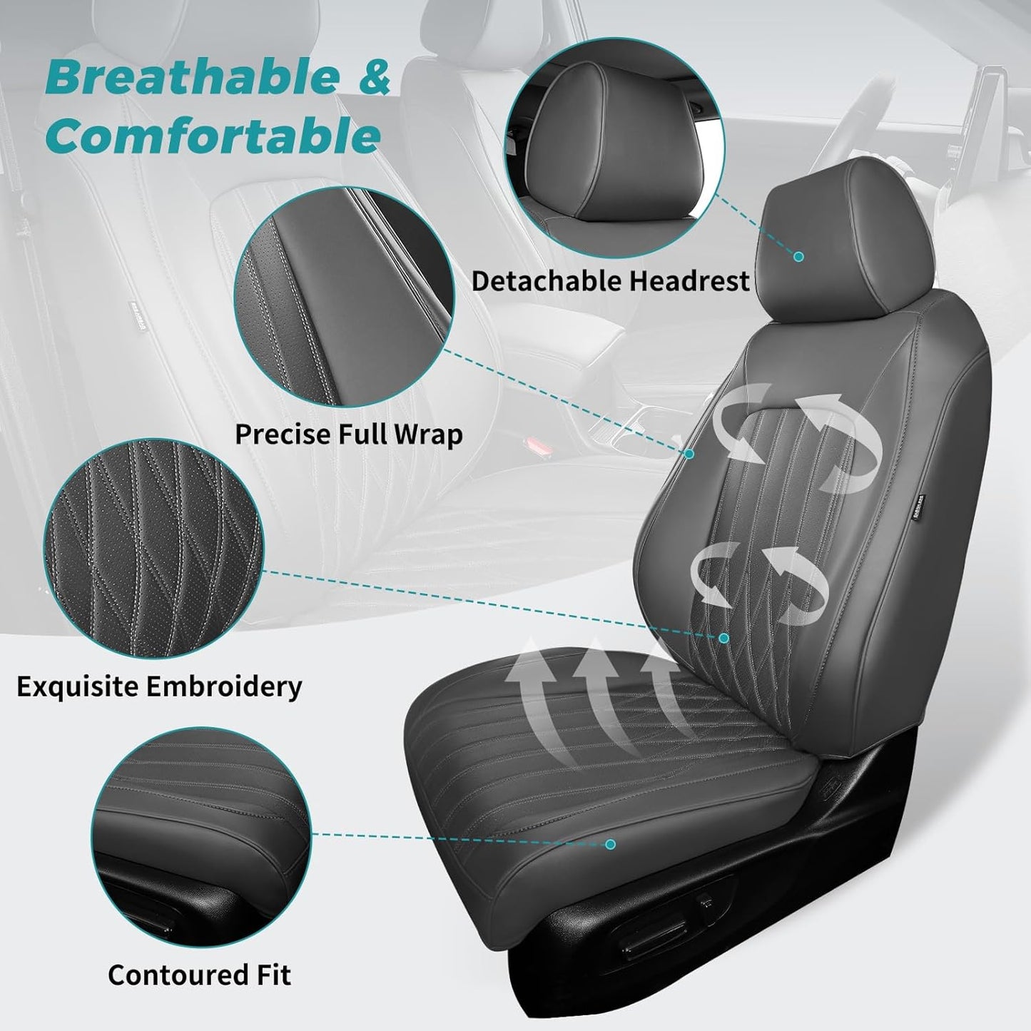 Seat Covers for Honda CRV 2023 2024 2025 2026 EX/EXL/LX/Sport/Touring/Special Edition, Hybrid & Gas, 1:1 Custom Leather Seat Covers Full Set - Grey