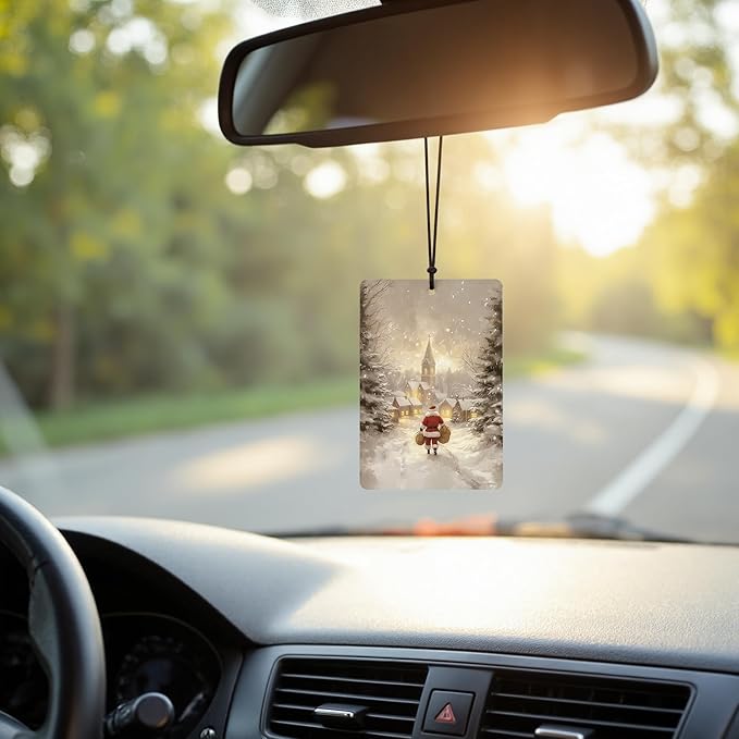 Christmas Car Air Freshener 3 Pcs, Vintage Winter Xmas Books Santa Cabin Pine Tree Forest Hanging Air Freshener for Cars Closet Drawer Books, Christmas Car Accessories for Women Men