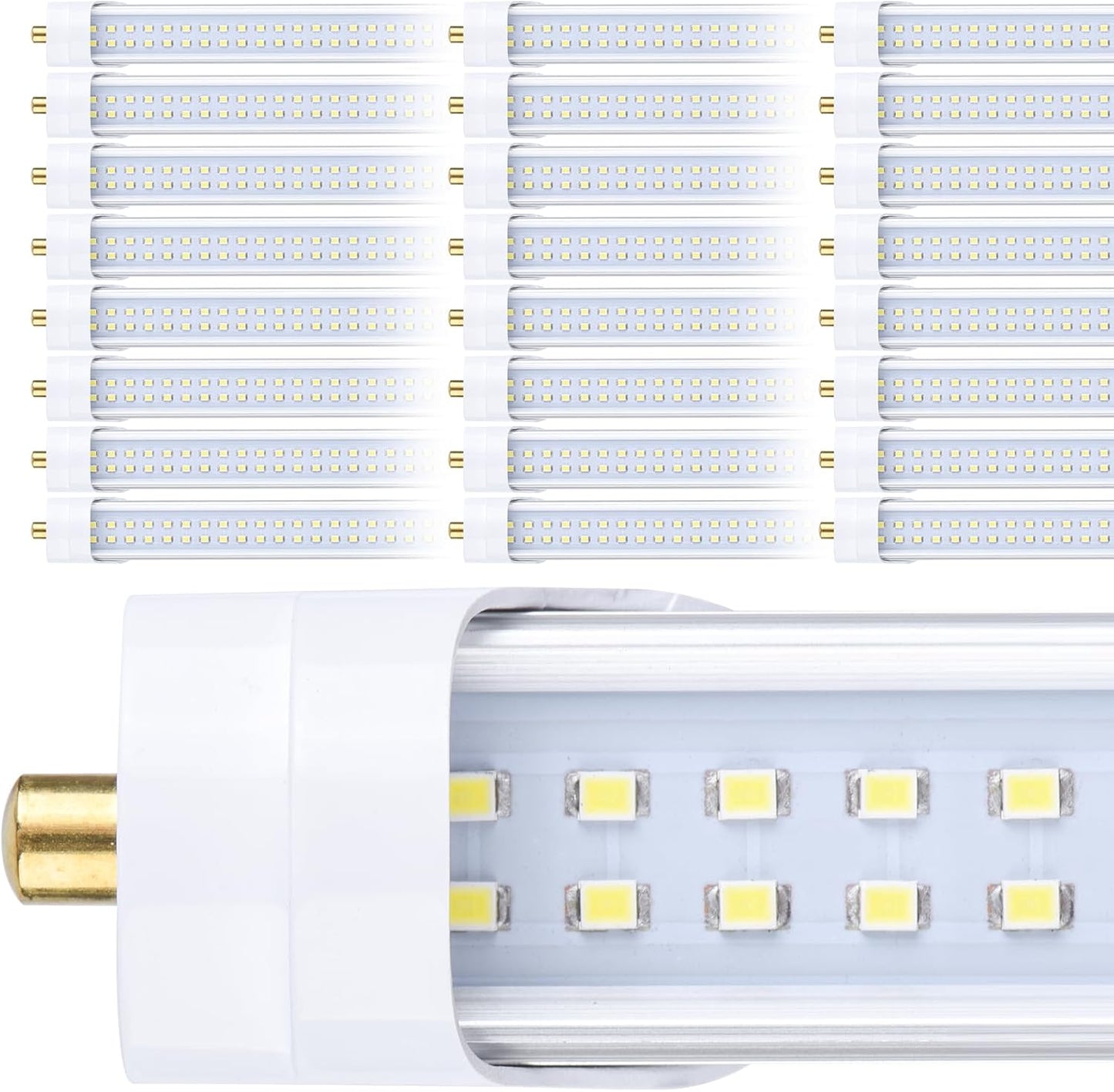 25-Pack, 8 Foot LED Bulbs, 100W 15000lm 6000K Cold White, Super Bright, T8 T10 T12 LED Tube Lights, FA8 Single Pin LED Lights, Clear Cover, 8 Foot LED Bulbs to Replace Fluorescent Light Bulbs