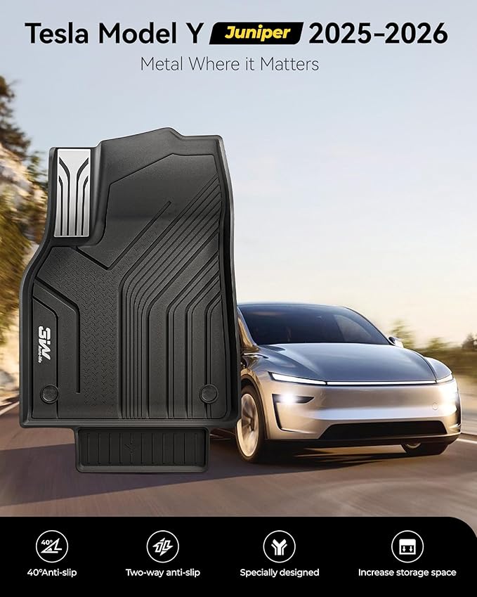 3W Tesla New Model Y Juniper Floor Mats and Cargo Liners, Full Set TPE Floor Liner for 2025 2026 Model Y, Cargo Mats and Seat Back Cover Protector, Car Mats for 2026 Tesla Model Y Juniper Accseeories