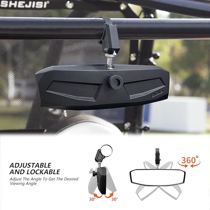 UTV Mirror+Side Mirrors Set for 1.5-2.0 Inch Roll Cage, Compatible with Polaris RZR、Can am Maverick、Honda Pioneer Talon SXS、Kawasaki Mule KRX、Yamaha Wolverine YXZ、RTV、JD Gator、CF Zforce