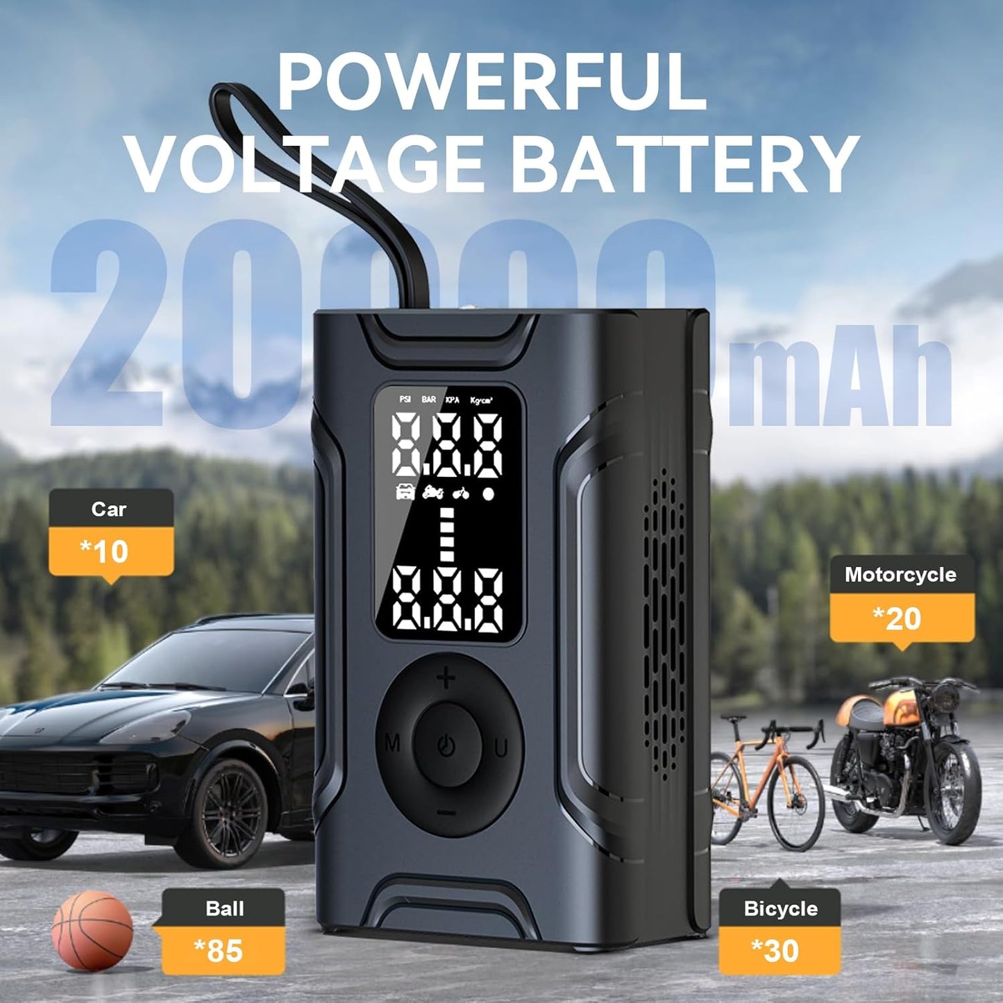 Tire Inflator Portable Air Compressor, Air Pump for Car Tires, 150PSI 20000mAh & 2X Faster Auto Tire Inflator with LED Light, LCD Display, Electric Air Pumps for Car Motorcycle Bike Balls