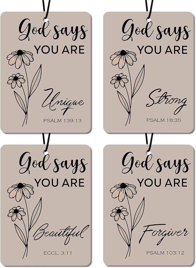 Christian Inspirational Car Air Fresheners - 'God Says You Are' Bible Verse Designs, 4- Pack Ideal Decor & Gift for Faith - Based Encouragement, for Car, Closet & Home