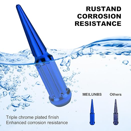 32Pcs M14x1.5 Spike Lug Nuts, 4.4" Tall Acorn Style with Socket Key – Compatible with Chevy Silverado, Ford F-Series, GMC, Blue