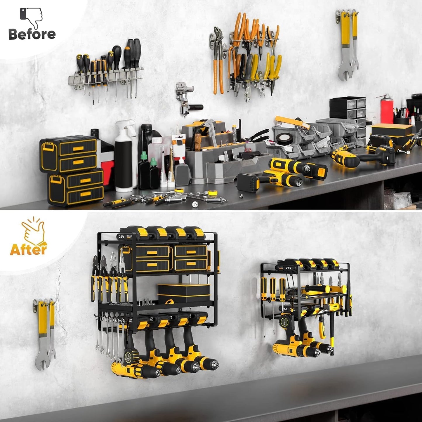 Power Tool Organizer Wall Mount, Heavy Duty Drill Holder, Garage Tool Organizer and Storage, Suitable Tool Rack for Tool Room, Workshop, Garage, Utility Storage Rack for Cordless Drill