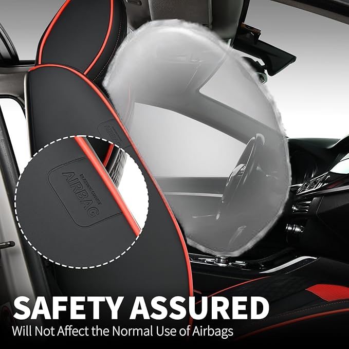 FLORICH Front Seat Covers, Luxury Car Seat Cover with Waterproof Leather, Automotive Vehicle Seat Covers for Cars Trucks Vans SUVs Sedans (2 Packs, Black&Red Line)