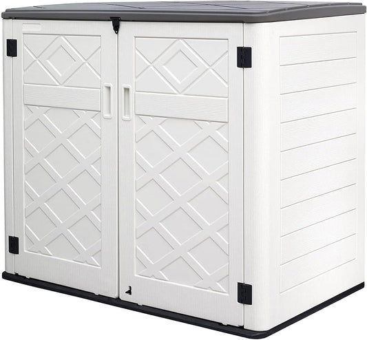 Resin Outdoor Storage Shed, 38 cu.ft Outdoor Storage Box Waterproof for Garden Tools, Patio Furniture, Trash Cans, Garage Storage, Customized Shelves & Lockable (Off White)