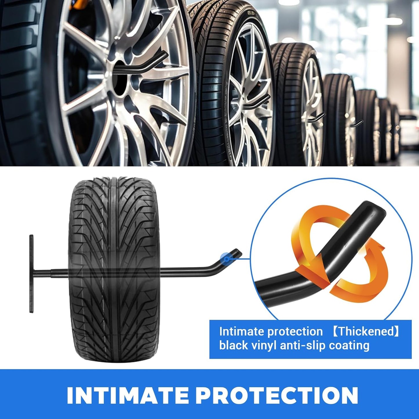 4-Pack Tire Rack Wall Mount, Heavy Duty Hooks for Storage - Garage Storage Hooks Wall Mount for Ladders, Tools & Bulk Items (88 lbs Capacity, 10"x 3.5" Black Iron)