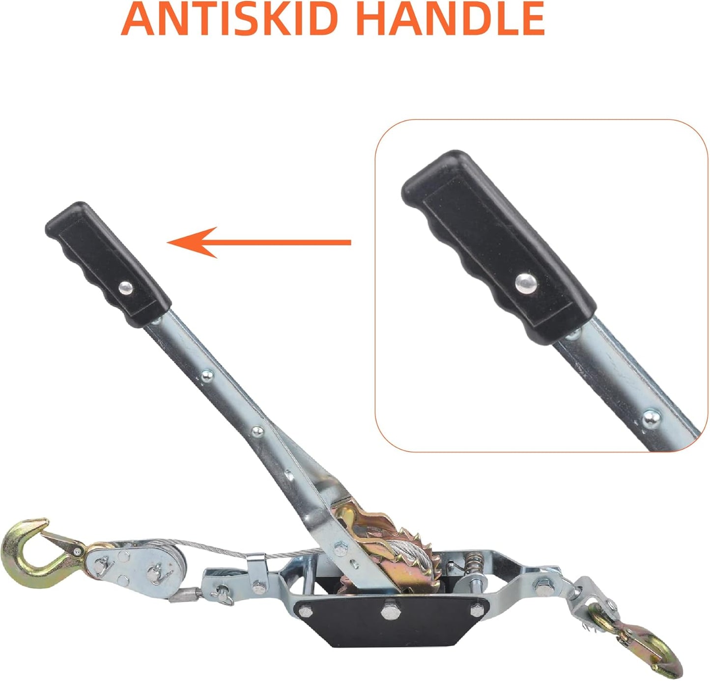 2 Ton Heavy Duty 2 Hook Steel Cable Dual Gear Power Puller Come Along Chain Winch Ratchet Tool, Automotive Hoist Hand Winch Cable Puller Stretcher Lift