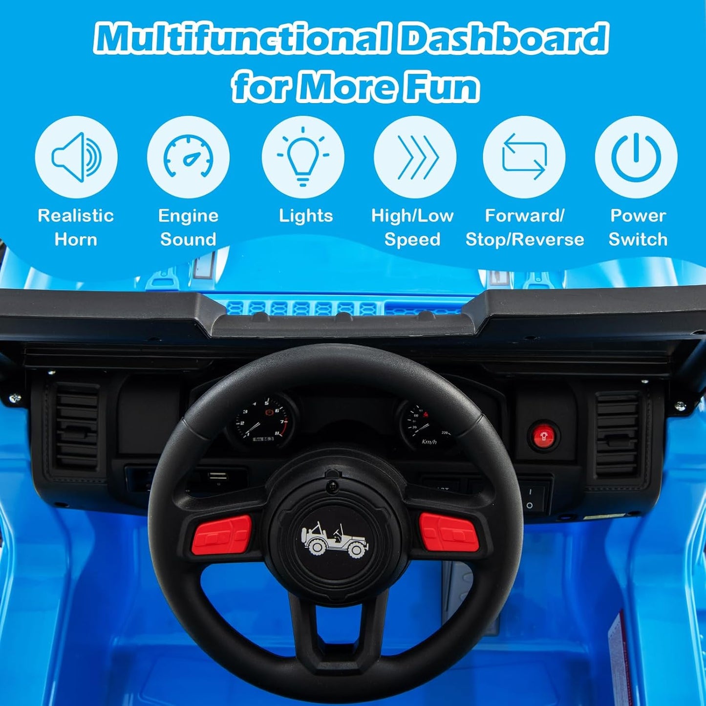 INFANS Kids Ride on Car Truck with 2.4G Remote Control, 12V Battery Powered Electric Cars for Kids w/3 Speeds, Battery Display, LED Lights, Safety Belt, Music & Horn, Bluetooth/FM/USB (Blue)