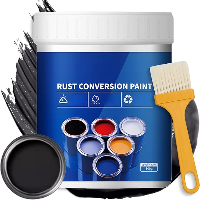 Weatherproof Rust Converter Paint for Metal, Rust Remover for Metals, Rust Conversion Paint, Rusts Paints for Metals with Brush (300g,Black)