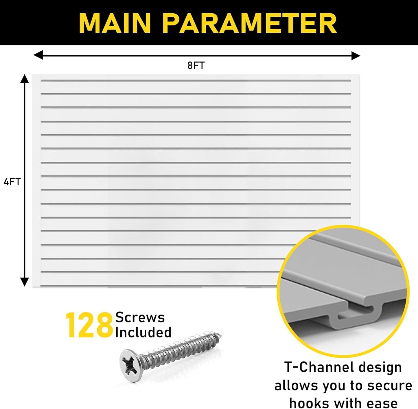 Slatwall Panel Garage Wall Organizer: Heavy Duty Wall Mounted PVC Wall Rack, Interlocking Slat Wall Paneling for Garage Wall Storage, Slatwall Board, Slatwall Shelves System -Black (4’H x 8’W)