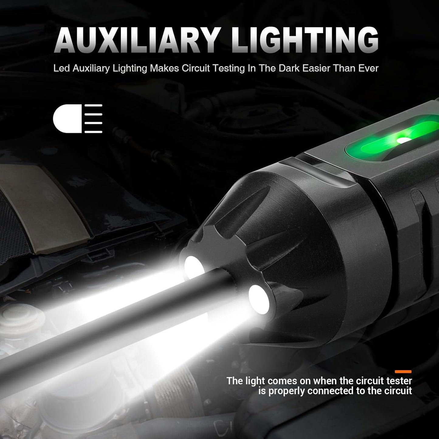 Heavy Duty 3-72V Digital LED Automotive Test Light, Circuit Tester with Polarity Indicate and Illuminating Lights, Car Truck Low DC Voltage Light Tester with Stainless Probe & 142 Inch Extended Wire