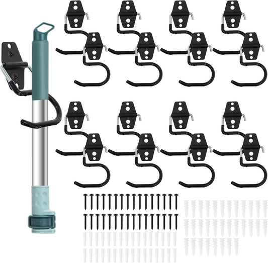 16 Pack Metal Broom Hooks, Heavy Duty Garage Holder Wall Mount, S Type Anti-Slip Mop Rack, Cleaning Tools Holder Storage Organizer Hanger for Shovel Rakes Shed Garden Lawn Yard
