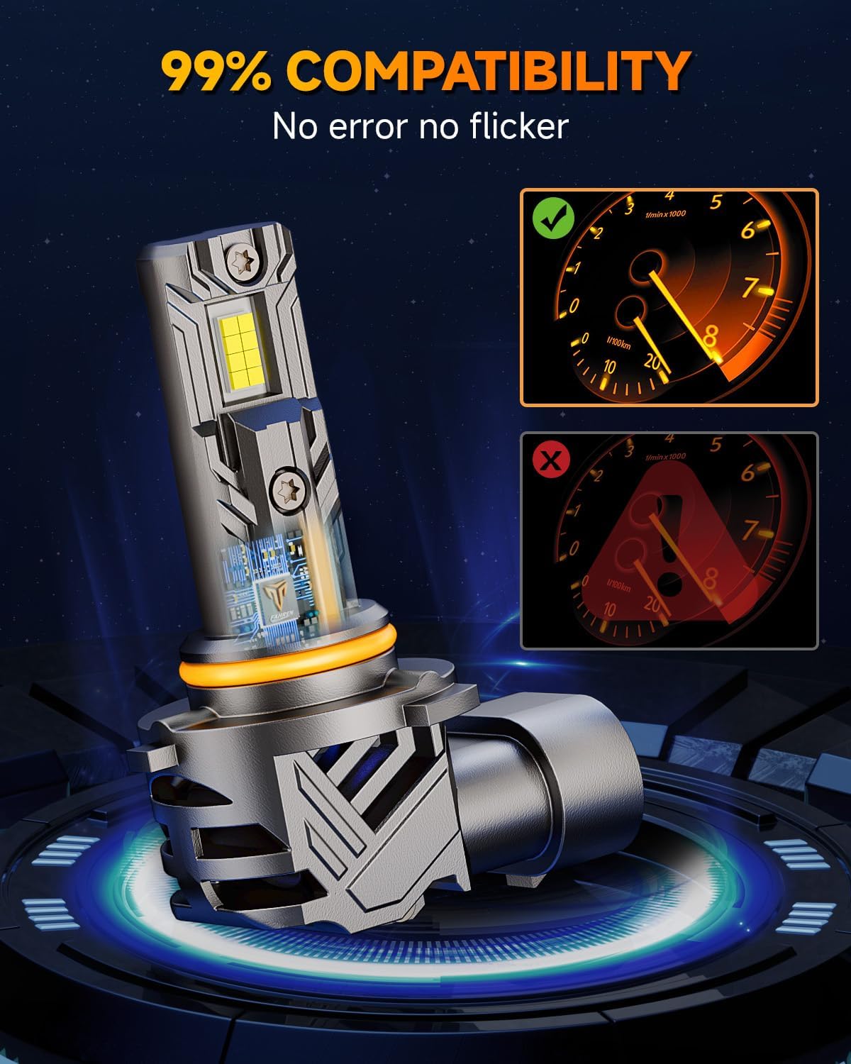 FAHREN 9005 9006 Light Bulbs Combo Pack, 60000LM 900% [Modern & Ultra Bright] Super Bright Bulb 1:1 Mini Size No Adapter Required, 6500K Cool White HB3/HB4 Compatible, Plug-and-Play, Pack of 4