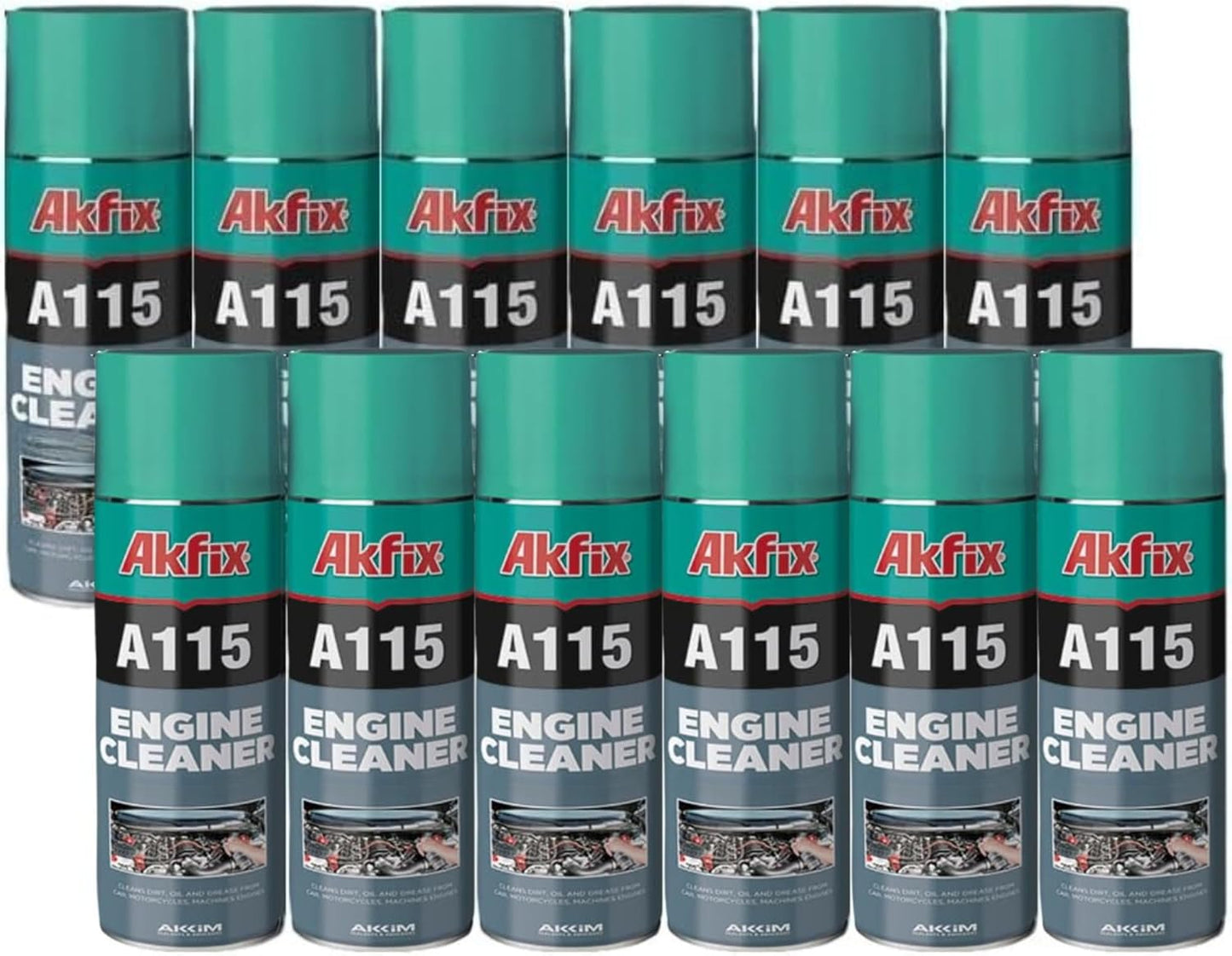 Akfix A115 Engine Cleaner and Degreaser - Quick and Bright Cleaner for Car, Motorcycle, Automotive and Machine Engine - Oil Grease Remover, Degreaser Cleaner Spray | 12 Pack, 16.9 Oz.