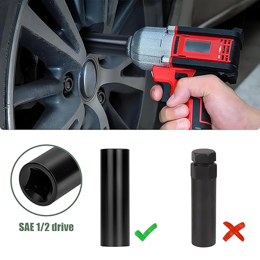 10 Point Spline Lug Nut Socket, 1/2-Inch Drive Impact Square Tool – Easily Remove M14x1.5, M14x2.0, 9/16 Lug Nuts and M16X1.5 Lug Bolts | 1 Pc (Black)