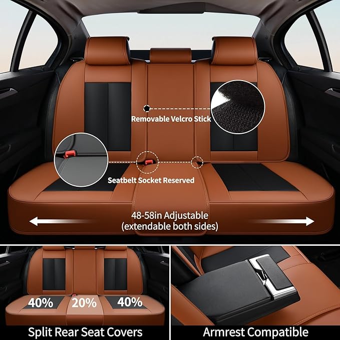FLORICH Waterproof Car Seat Covers Full Set, Automotive Seat Covers, Brown Car Seat Covers, Luxury Seat Protector Universal fit for Most Cars SUVs and Trucks - Brown&Black