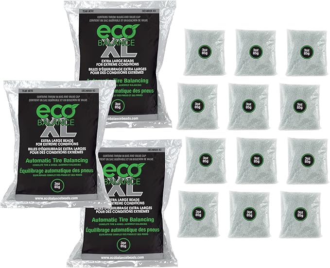 ECO Balance 03-ECOXL12 ECO XL Extreme Condition Tire/Wheel Balancing Beads - Off-Road Vehicles, Light Duty Truck Tires, (12) 3oz Balance Bead Bags, (12) Valve Caps