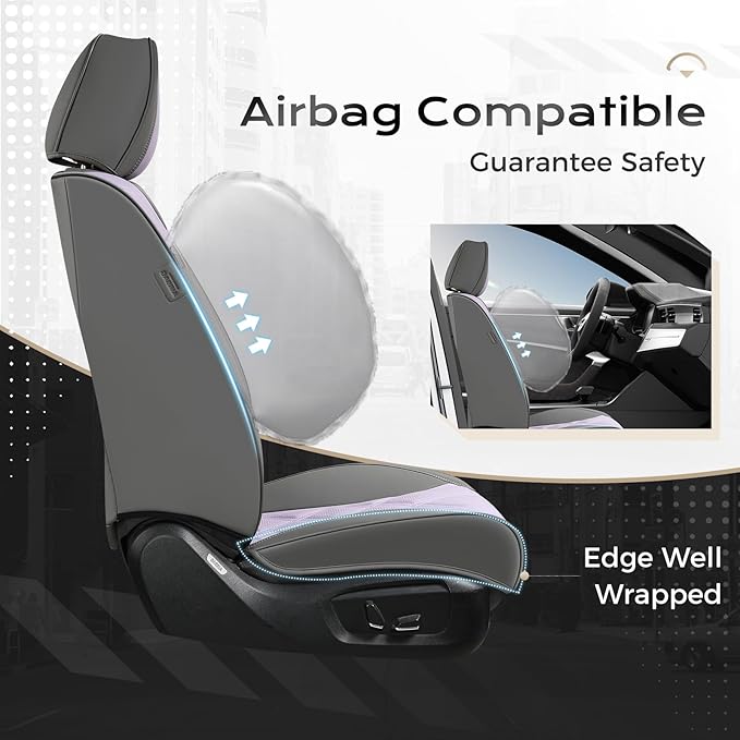 Coverado Car Seat Covers Full Set, Seat Covers for Cars, Waterproof Leather Automotive Seat Cover, Universal Car Interior Protectors Cushion for Most Cars Gray_Pruple