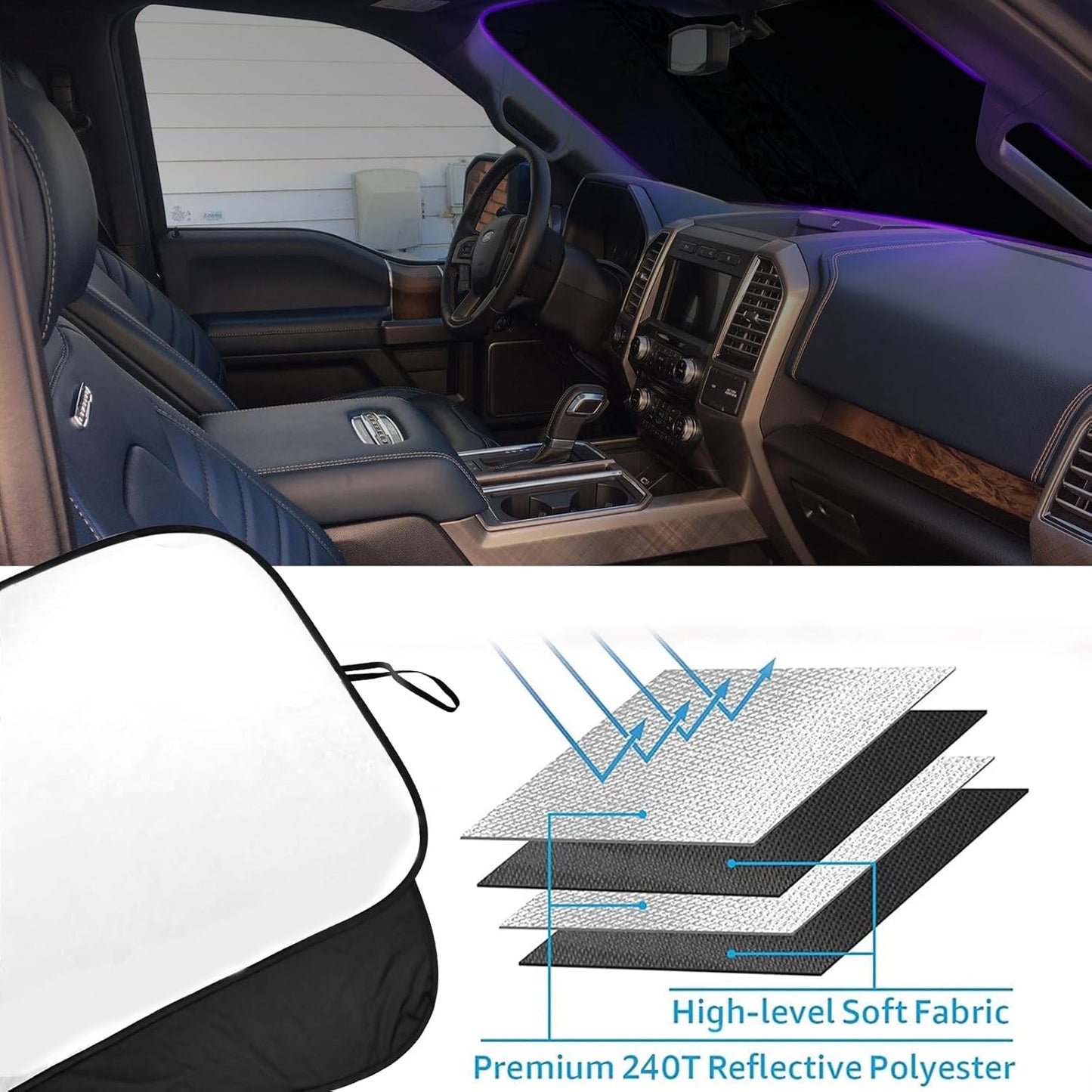 Front Windshield Sunshade fit for F150 2015-2020 UV Ray Reflector Foldable Car Shade Automotive Windshield Sunshades Ford F150 Accessories Windshield Sun Shade |Keeps Your Vehicle Cool|