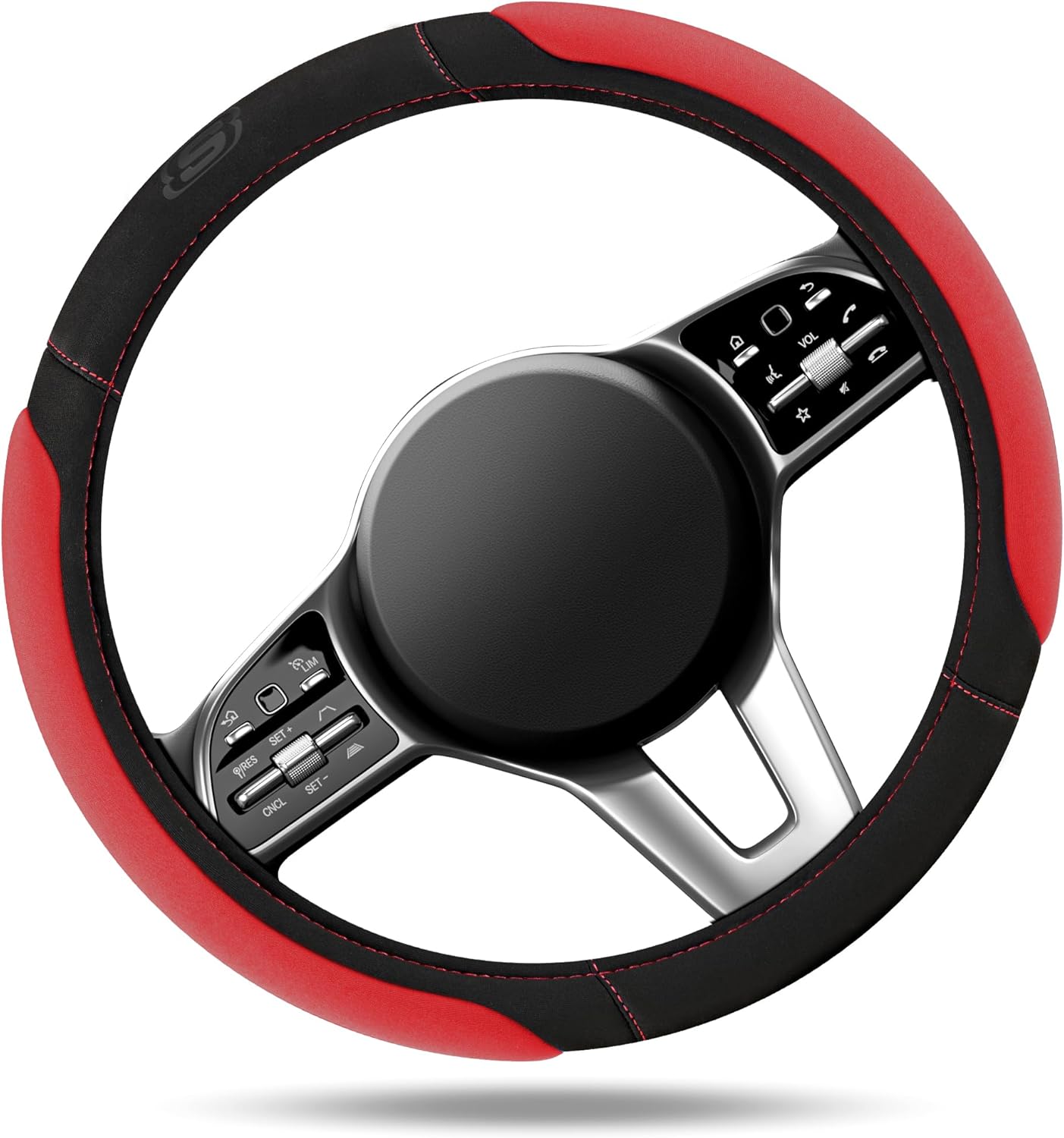 Skechers Steering Wheel Cover,Memory Foam Car Steering Wheel Cover,14.5-15inch Anti-Slip Safety Comfortable Desgin, Universal Accessory for Diverse Cars, Truck,SUV (Black & Red)