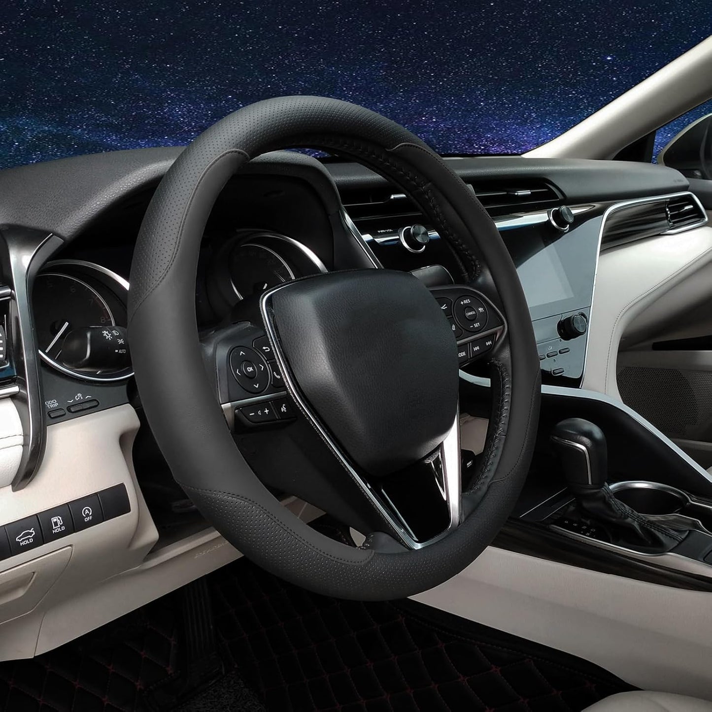 Steering Wheel Cover Standard Size Medium 14.5-15 inch, Breathable Microfiber Leather, Anti-Slip, Soft Grip, Universal Fit for Cars SUVs Trucks, Black