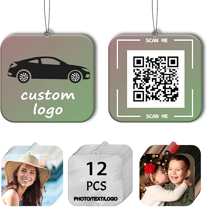 Custom Logo Air Fresheners - 12/24/48/72/96Pcs Wholesale Double-Sided Car Fresheners With Photo Text - Bulk Christmas Decoration Gifts (12 Square)