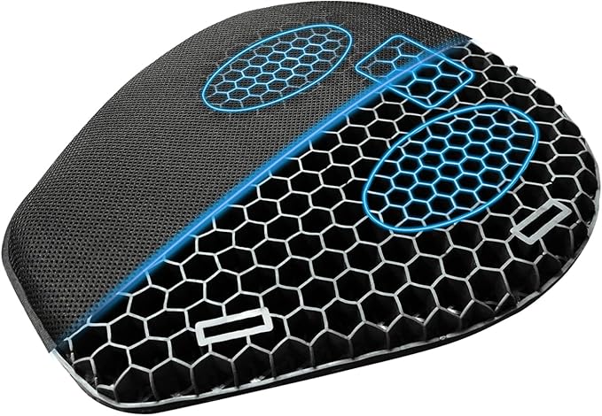 Motorcycle Gel Seat Cushion, 3D Honeycomb Shock-Absorbing, Hollow and Breathable, Hel Material is Compressive, Non-Breaking, Non-Hardening, Soft and Comfortable (Four Seasons)