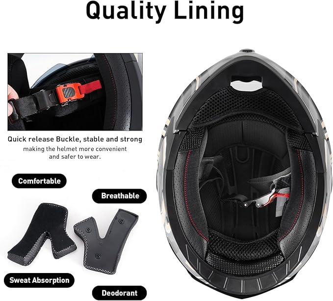 Spark Adult Flip-Up Motorcycle Helmets - DOT Certified Full Face Helmet with Dual Visor & Quick-Release Buckle, Lightweight ABS for Commuting and Touring