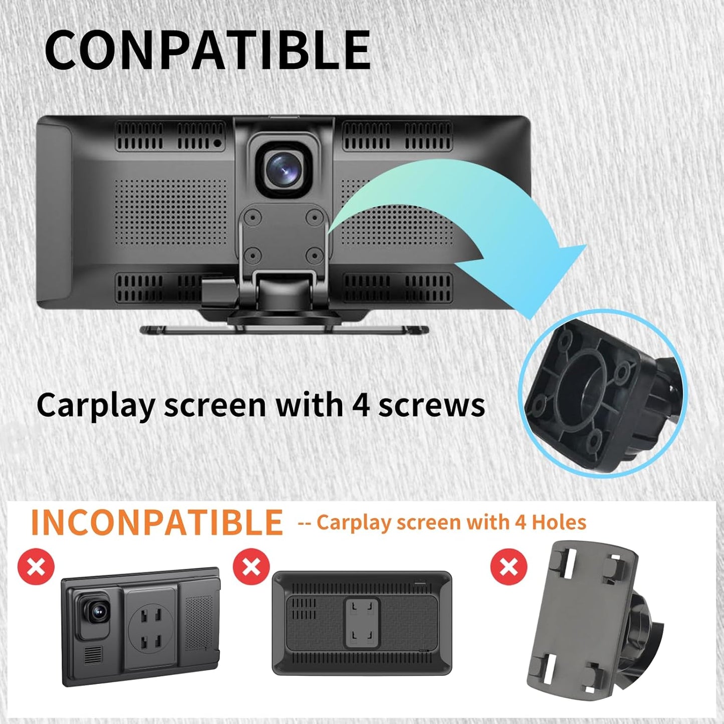Carplay Mount with Scrwes Flexible Suction Cup Bracket for 7"/ 9"/ 10.26" Car Android Auto Screen Upgraded Windshield Dashboard Suction Cup Mount
