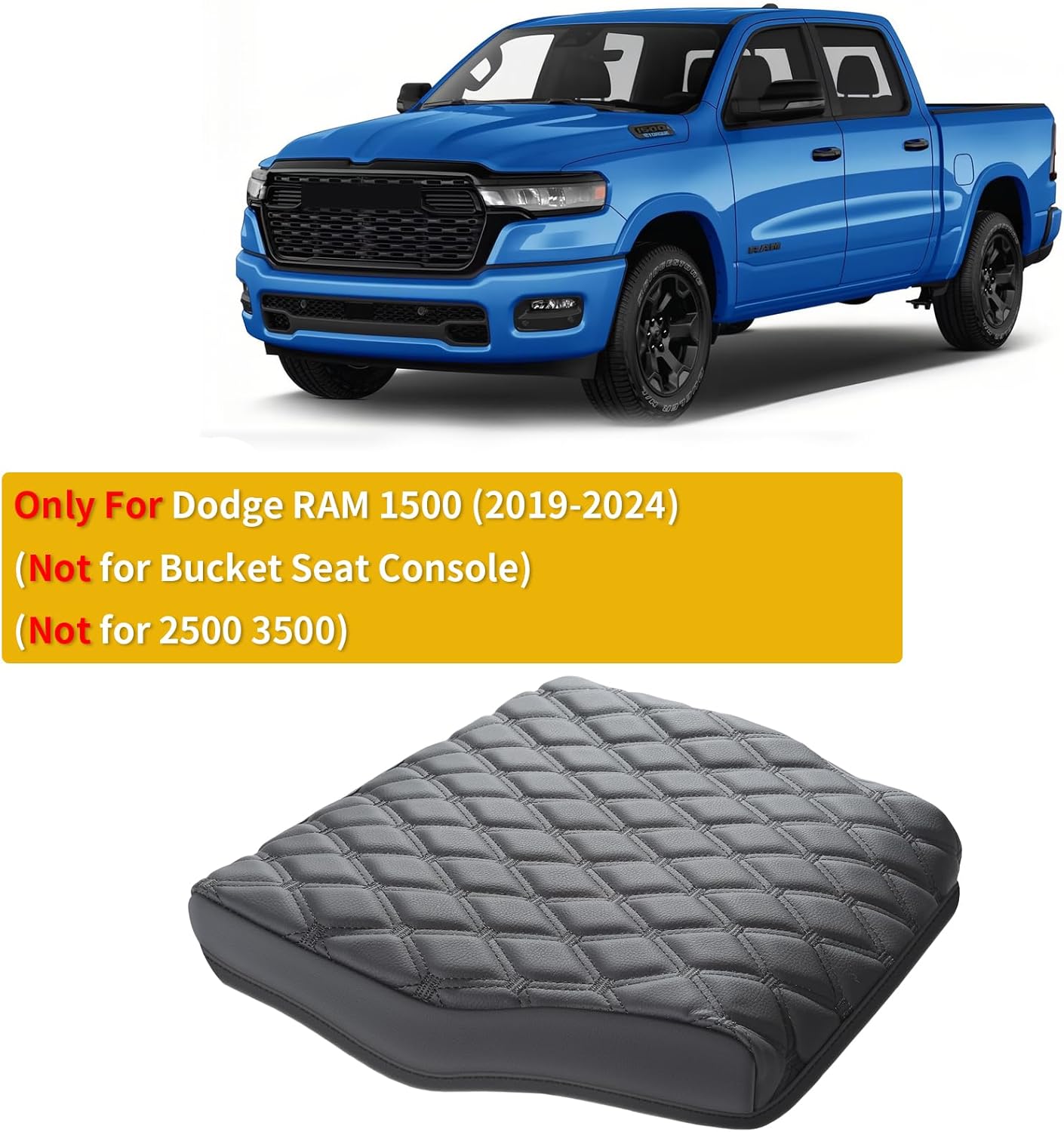 GIANT PANDA Custom Fit Center Console Cover for Dodge RAM 1500,2019 2020 2021 2022 2023 2024 with Jump Seat- Waterproof Faux Leather Armrest Center Cover - Full Protection-Black
