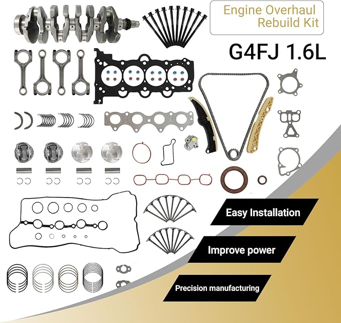 G4FJ 1.6 Engine Overhaul Rebuild Kit w/Crankshaft Head Gasket Set Connecting Rod Piston Kit Timing Chain Kit Fit For Hyundai Sonata Veloster Tucson Kia Soul Forte Optima 1.6L 2011-2022 23110-2b710